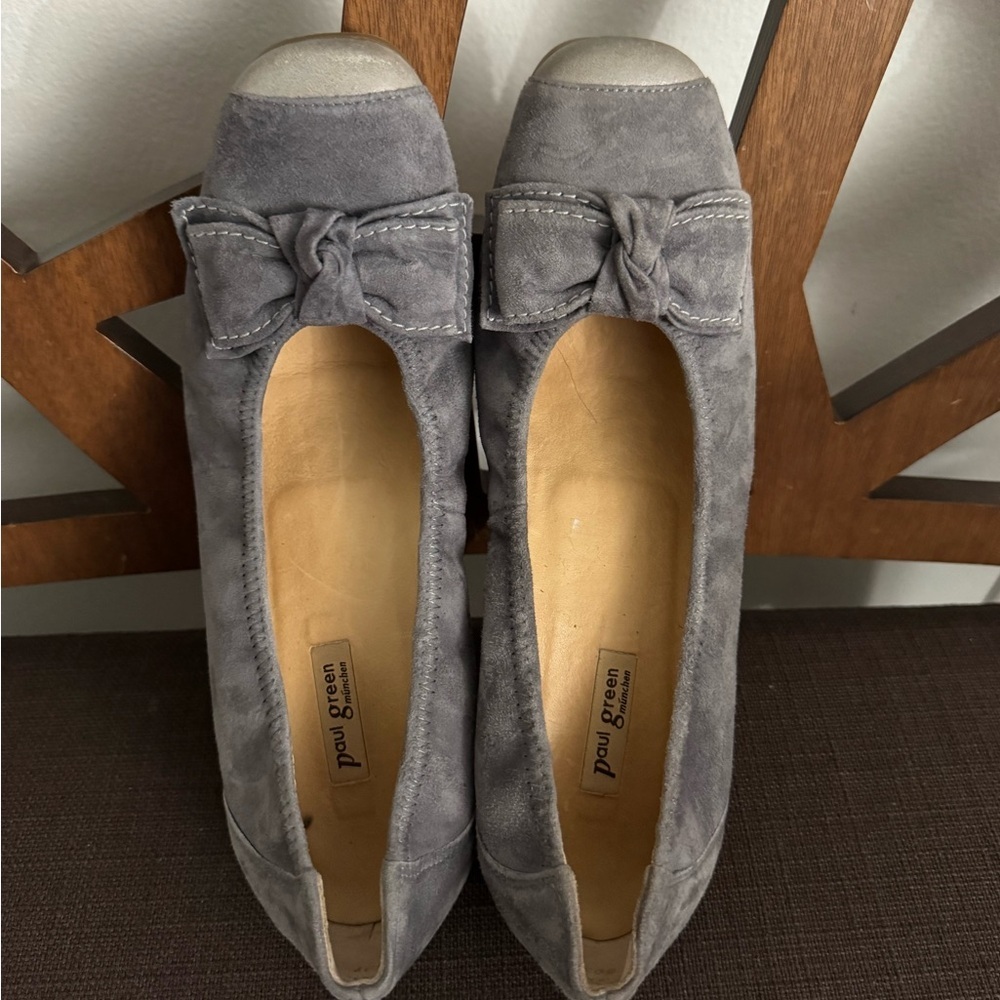 Paul Green Sky Blue Suede Wedges With Bow Tie 5.5